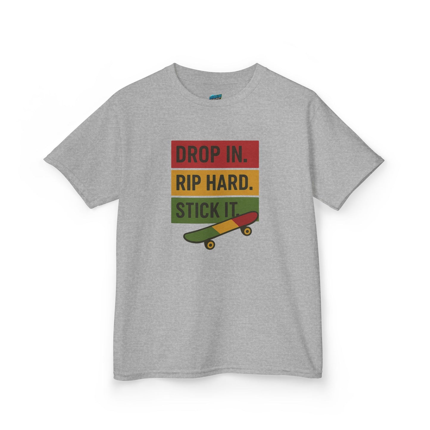 Drop In. Rip Hard. Stick It. Skateboarding Girls' Heavy Cotton T-Shirt