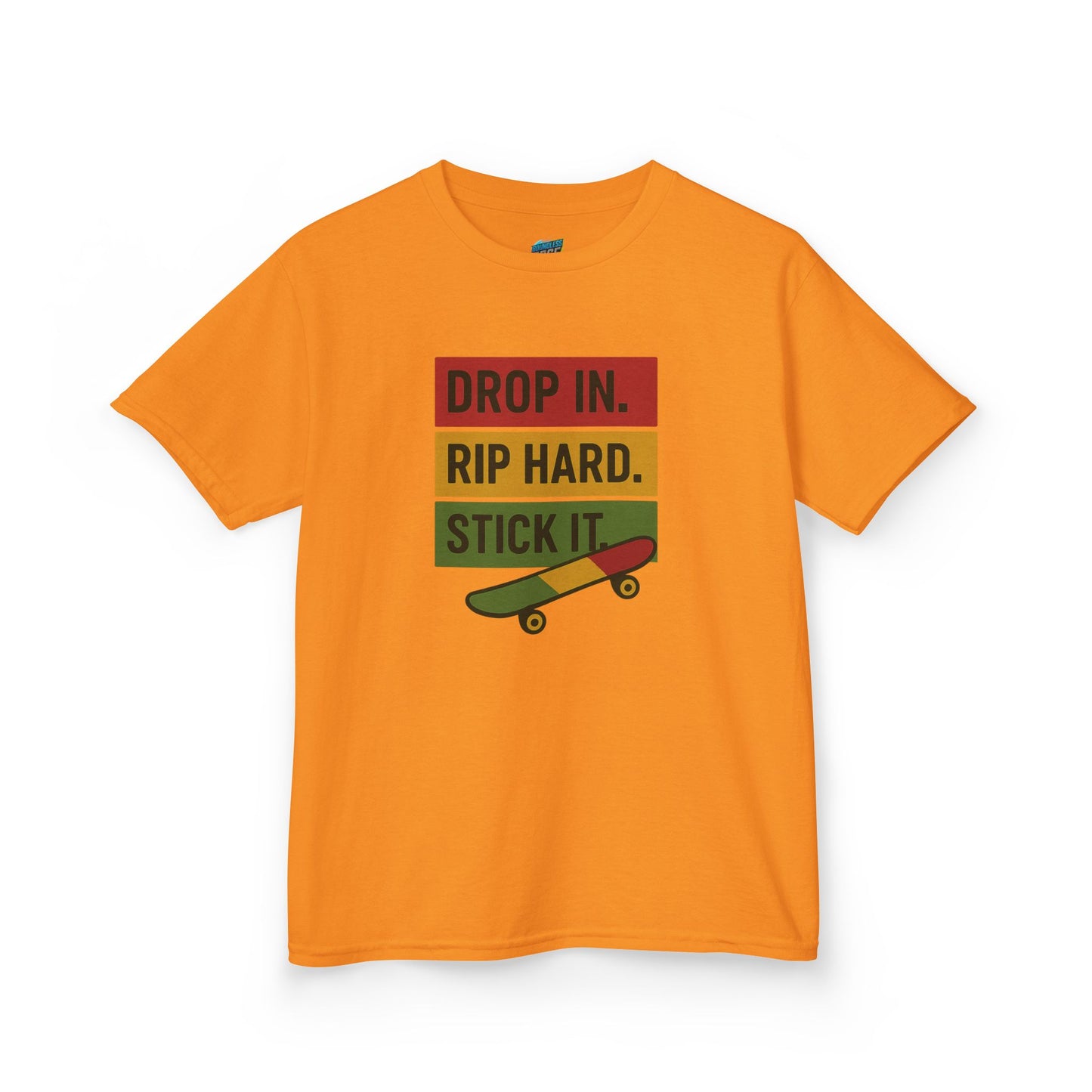 Drop In. Rip Hard. Stick It. Skateboarding Girls' Heavy Cotton T-Shirt