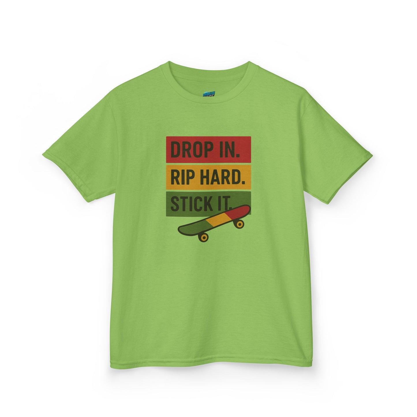 Drop In. Rip Hard. Stick It. Skateboarding Girls' Heavy Cotton T-Shirt