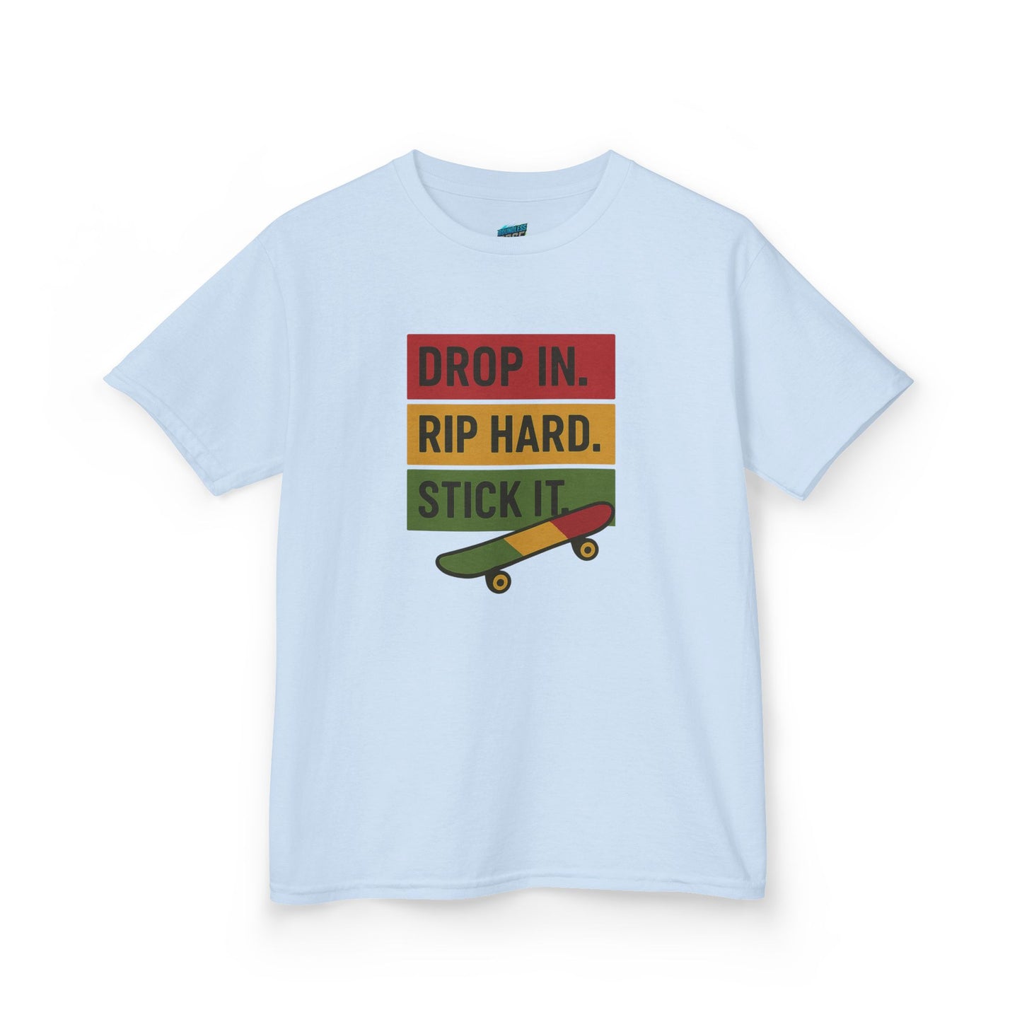Drop In. Rip Hard. Stick It. Skateboarding Girls' Heavy Cotton T-Shirt