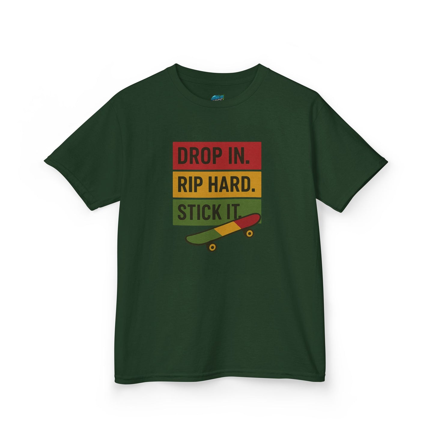 Drop In. Rip Hard. Stick It. Skateboarding Girls' Heavy Cotton T-Shirt