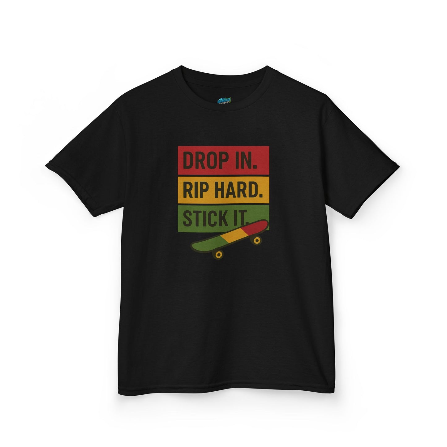 Drop In. Rip Hard. Stick It. Skateboarding Girls' Heavy Cotton T-Shirt