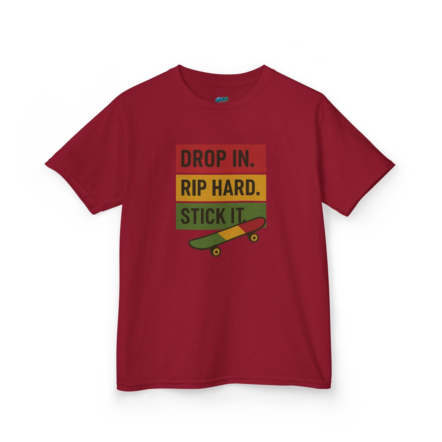 Drop In. Rip Hard. Stick It. Skateboarding Girls' Heavy Cotton T-Shirt