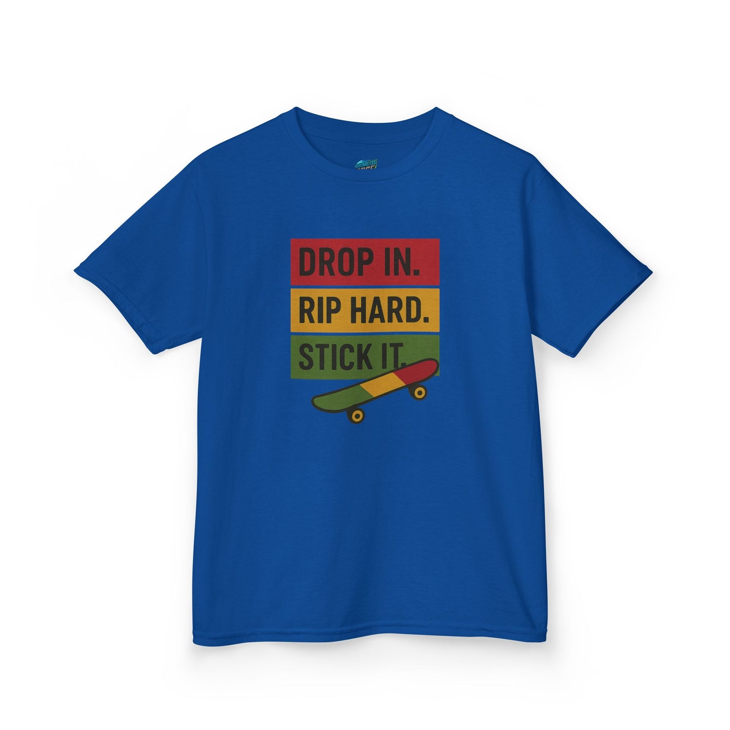 Drop In. Rip Hard. Stick It. Skateboarding Girls' Heavy Cotton T-Shirt