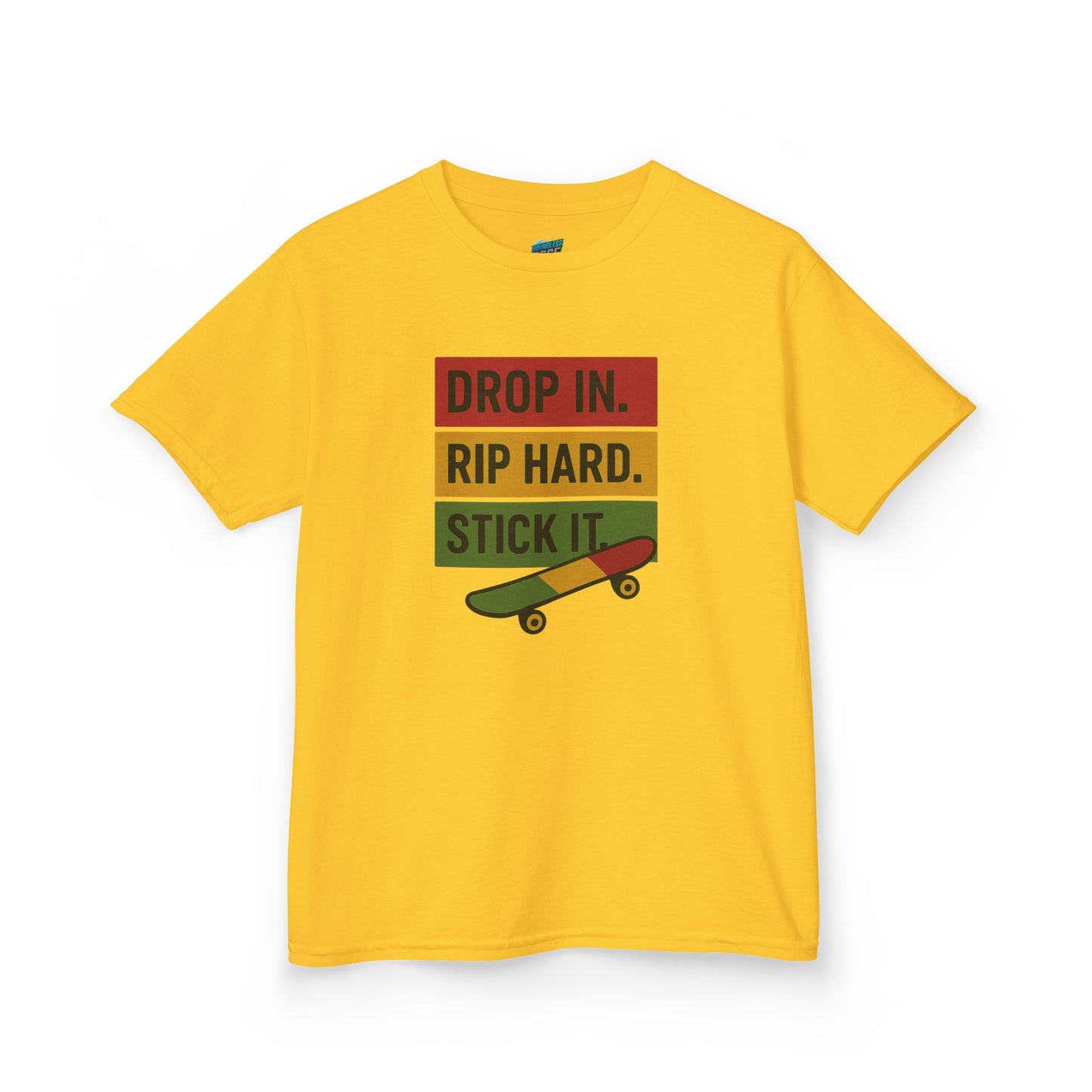 Drop In. Rip Hard. Stick It. Skateboarding Girls' Heavy Cotton T-Shirt