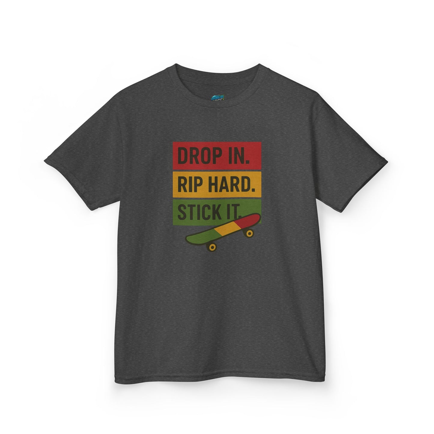 Drop In. Rip Hard. Stick It. Skateboarding Girls' Heavy Cotton T-Shirt