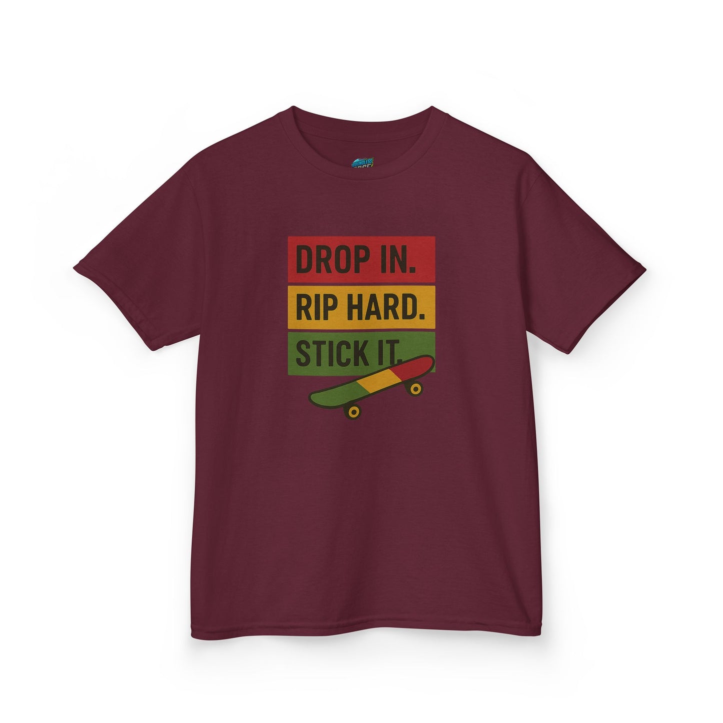 Drop In. Rip Hard. Stick It. Skateboarding Girls' Heavy Cotton T-Shirt