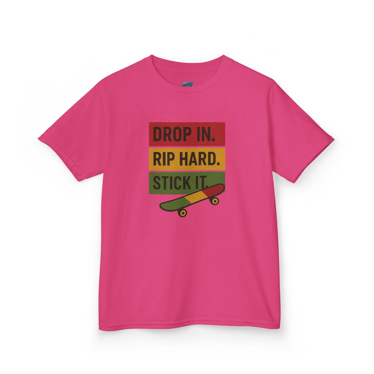 Drop In. Rip Hard. Stick It. Skateboarding Girls' Heavy Cotton T-Shirt