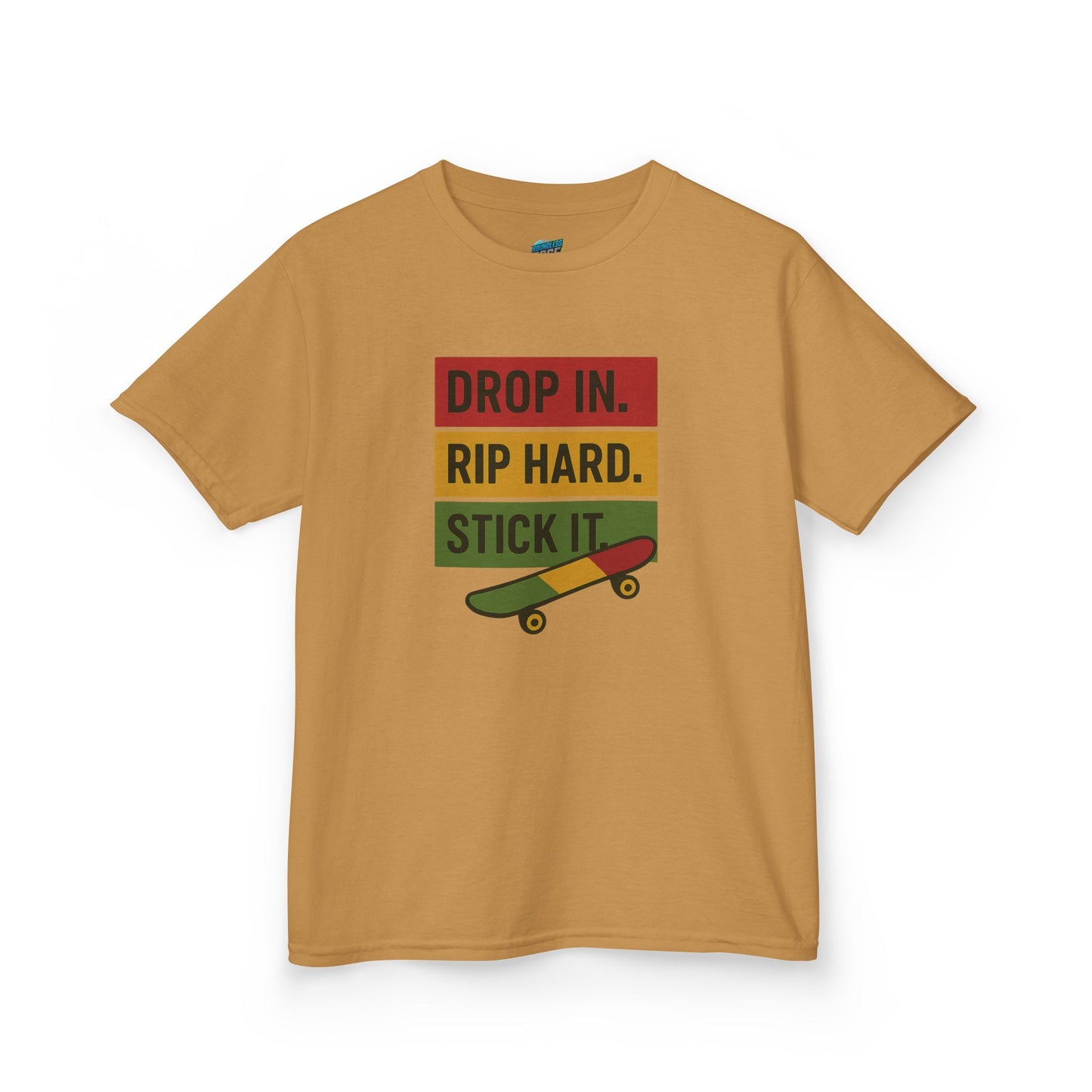 Drop In. Rip Hard. Stick It. Skateboarding Girls' Heavy Cotton T-Shirt