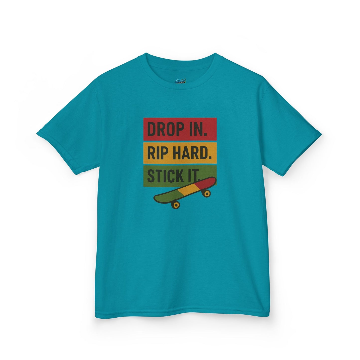 Drop In. Rip Hard. Stick It. Skateboarding Girls' Heavy Cotton T-Shirt
