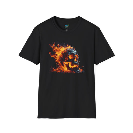 Flaming Skull Horror Men's Basic Softstyle T-Shirt